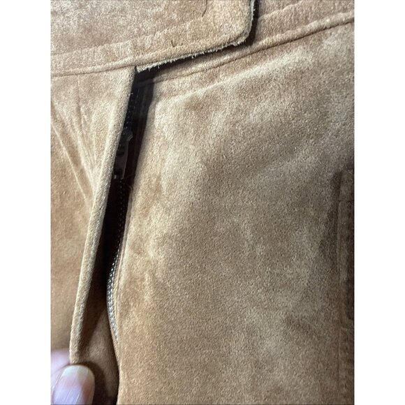 IE Tan Suede Leather Skirt 12 lined Short Brown Pockets School girl Old Money - Picture 4 of 7